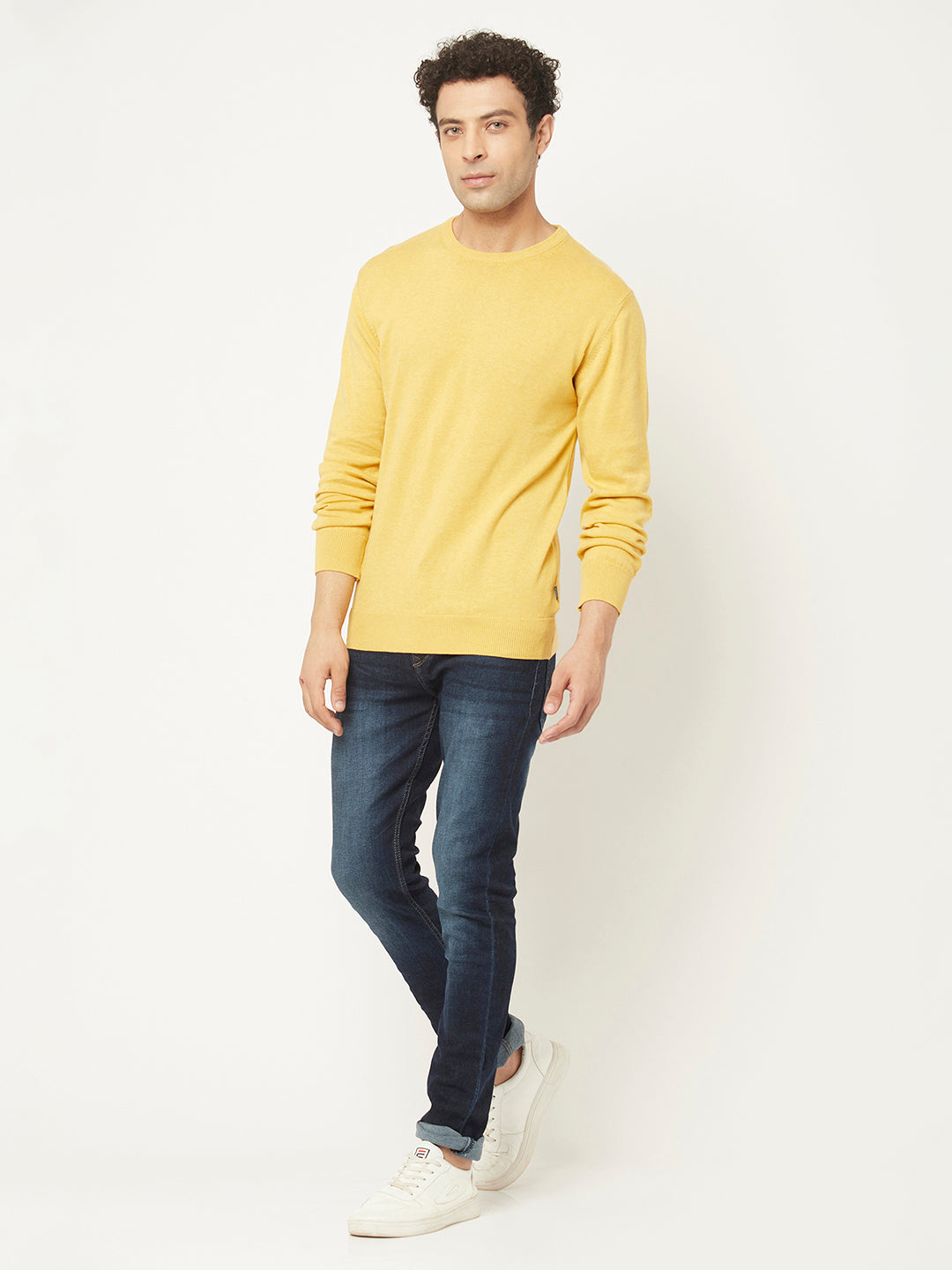 Yellow Sweater in Pure Cotton-Men Sweaters-Crimsoune Club