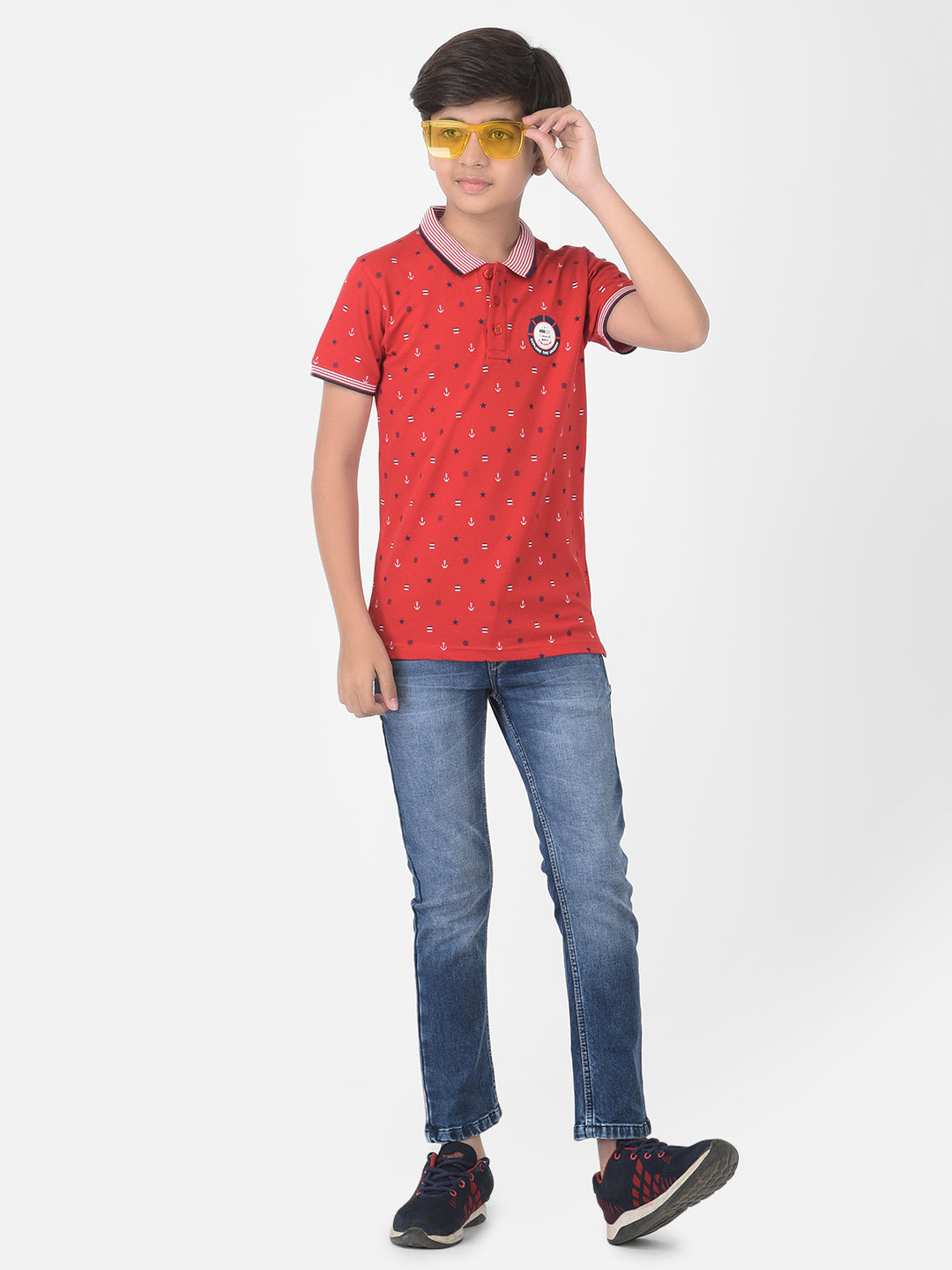 Red Printed Polo T-shirt - Boys T-Shirts