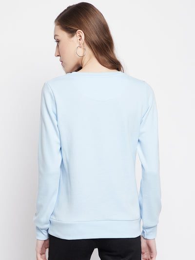 Blue Printed Round Neck Sweatshirt - Women Sweatshirts