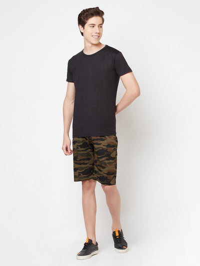 Olive Camouflage Printed Shorts - Men Shorts