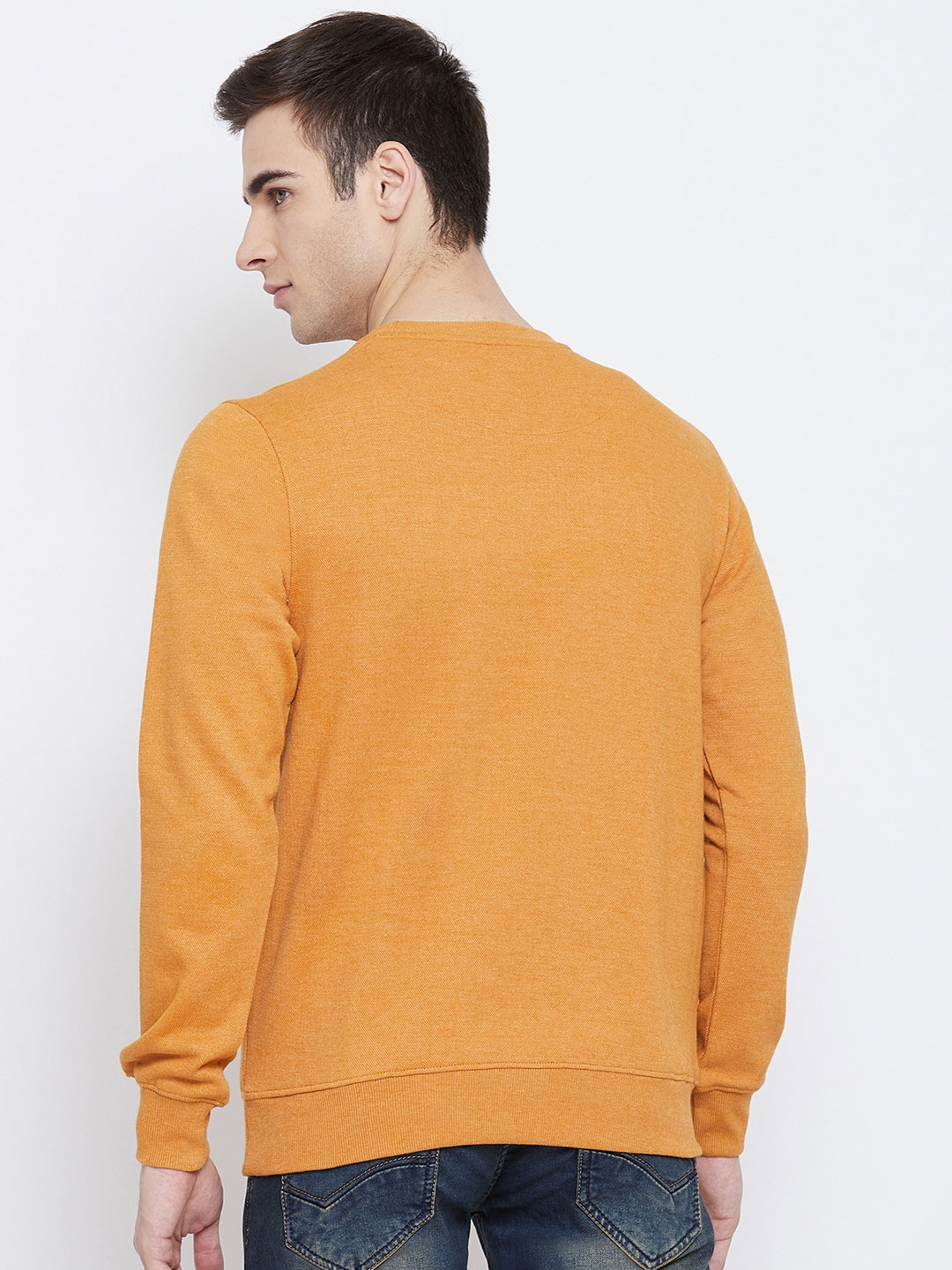 Mustard Printed Round Neck Sweatshirt - Men Sweatshirts