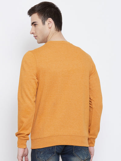 Mustard Printed Round Neck Sweatshirt - Men Sweatshirts