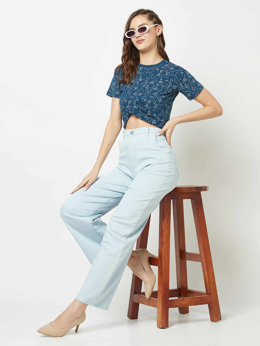  Sky Blue Wide Leg Jeans 