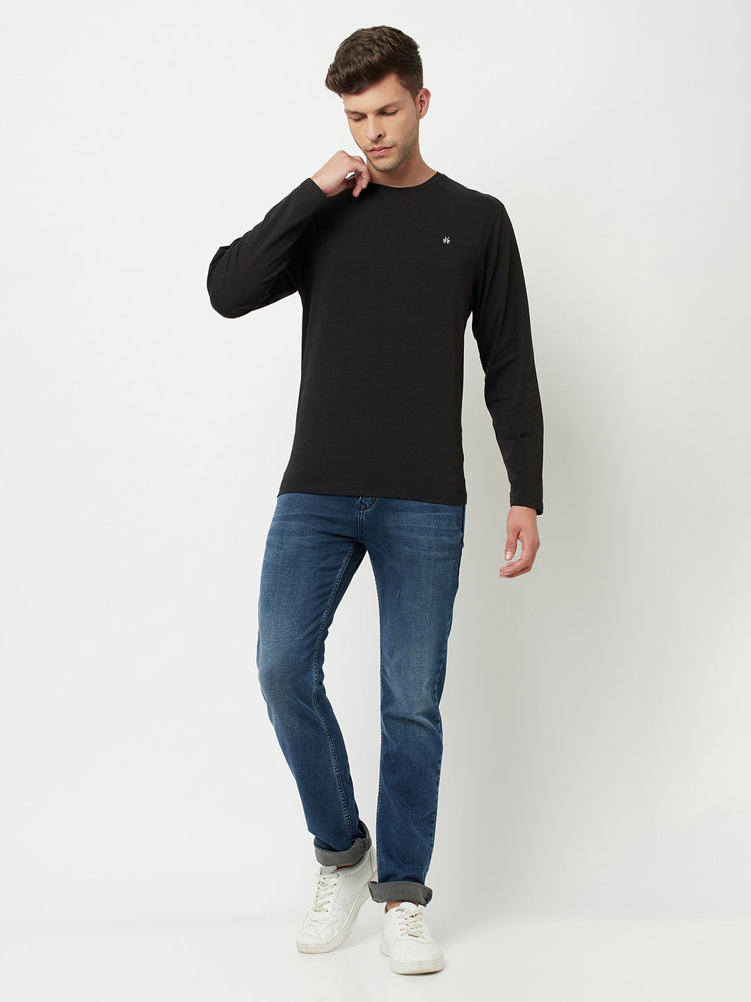 Black Solid Round Neck T-Shirt-Men T-Shirts-Crimsoune Club