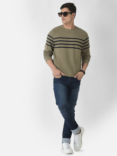  Olive Sweatshirt with Horizontal Stripes