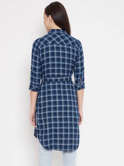 Navy Blue Checks Tunic - Women Tunics
