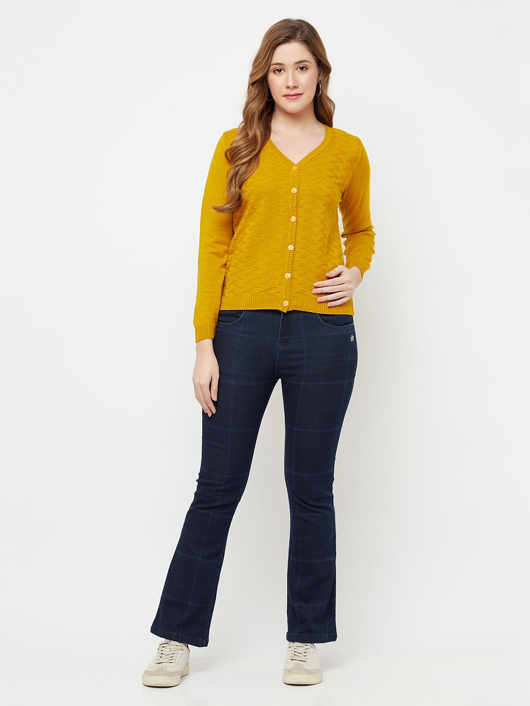 Mustard V-Neck Sweater - Women Sweaters