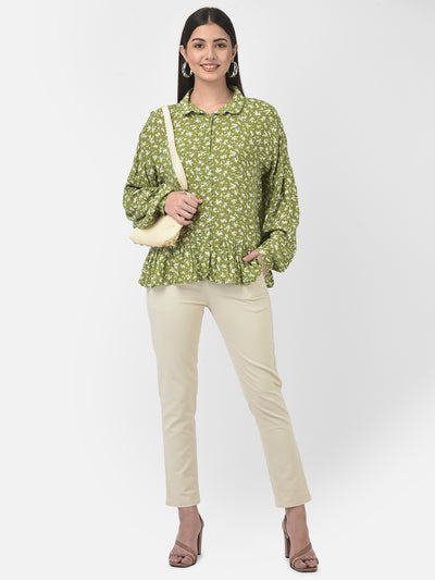 Ruffle Floral Button-Down Top-Women Tops-Crimsoune Club