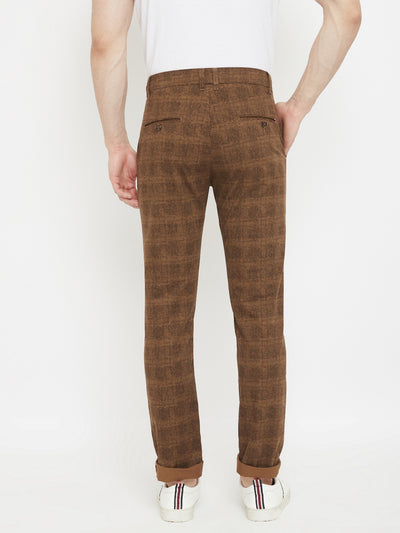 Brown Checked Slim Fit Trousers - Men Trousers