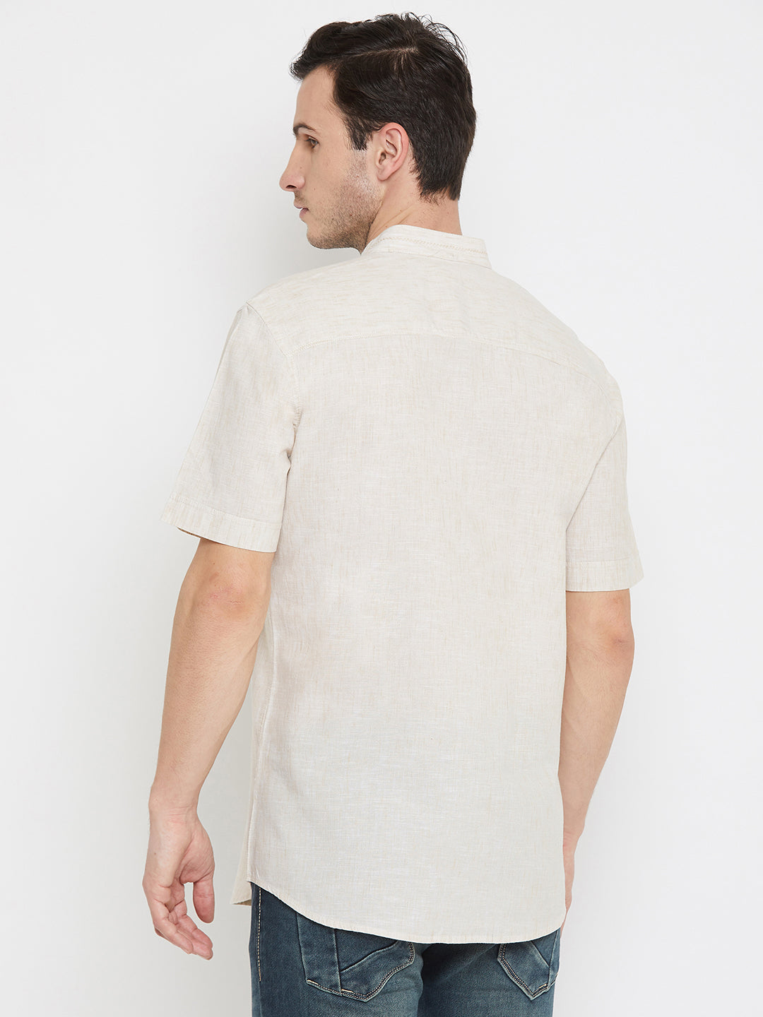 Beige Half Sleeve Shirt - Men Shirts