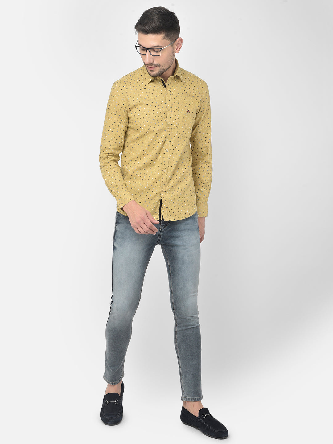 Beige Printed Spread Collar Shirt - Men Shirts