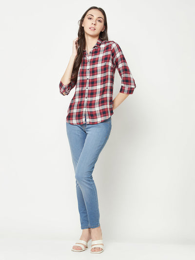 Maroon Checked Casual Shirt