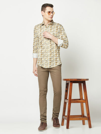  Beige Abstract Print Shirt