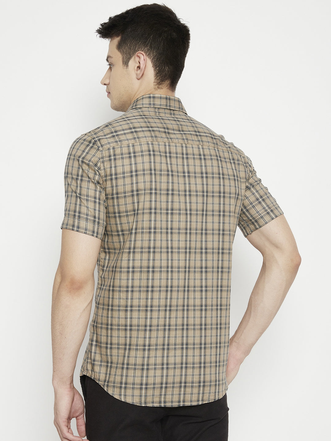 Beige Checked Slim Fit shirt - Men Shirts