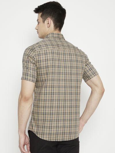 Beige Checked Slim Fit shirt - Men Shirts