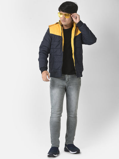  Navy Blue Padded Colour-Blocked Jacket