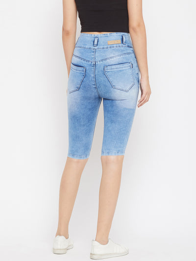 Blue Slim fit Denim Capris - Women Shorts