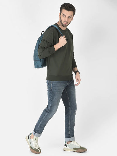  Simple Olive Zip Detailed Sweatshirt