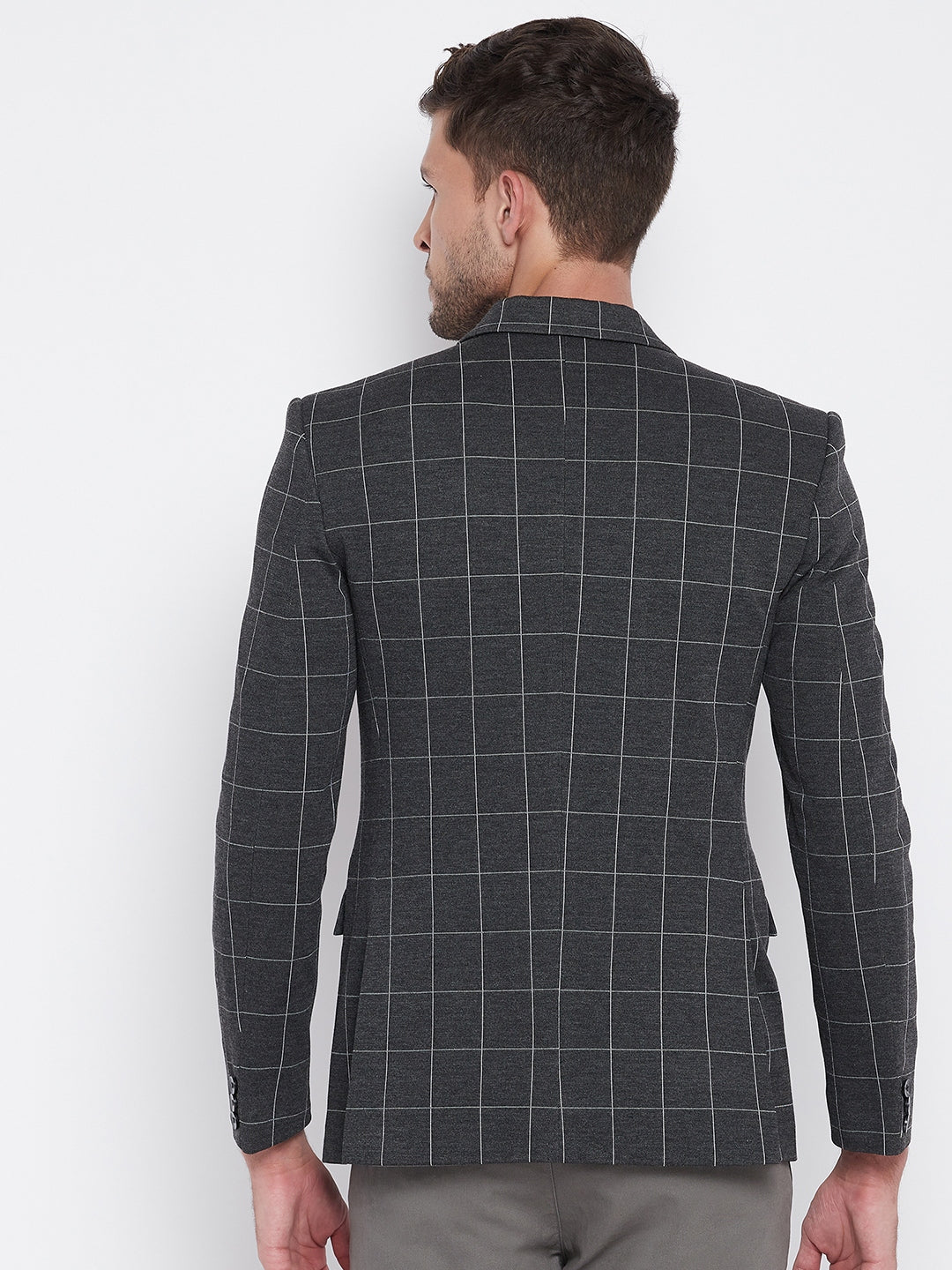 Grey Checked Notched Lapel Blazer-Mens Blazers-Crimsoune Club
