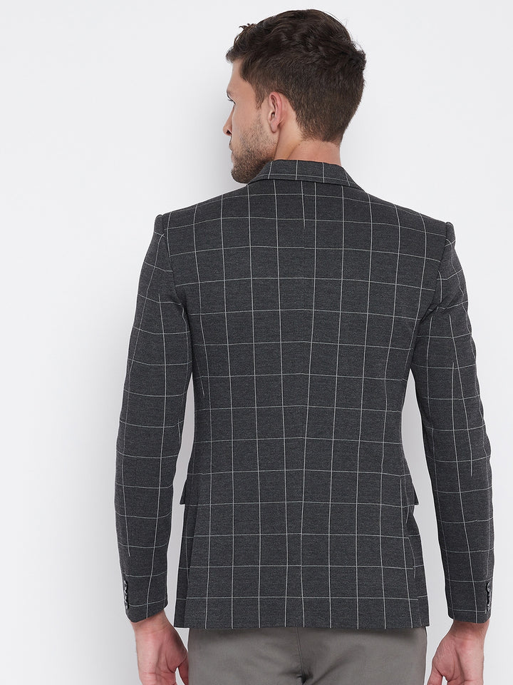 Grey Checked Notched Lapel Blazer-Mens Blazers-Crimsoune Club