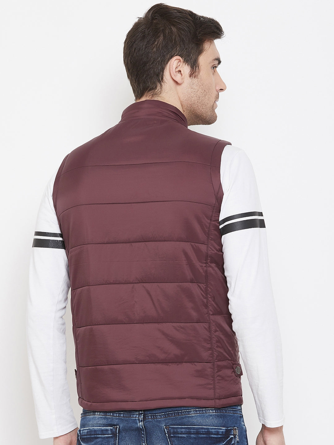 Maroon Solid Mandarin Collar Jackets-Mens Jacket-Crimsoune Club