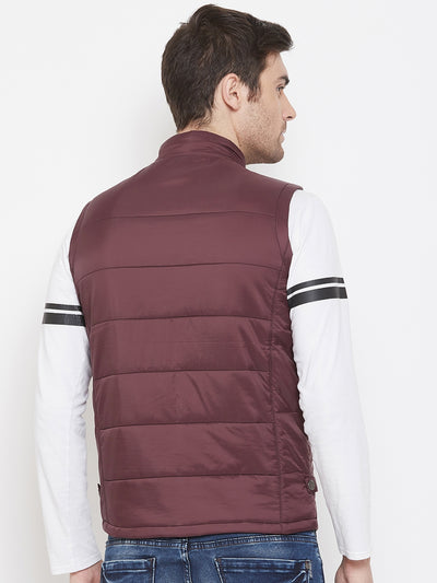 Maroon Solid Mandarin Collar Jackets-Mens Jacket-Crimsoune Club