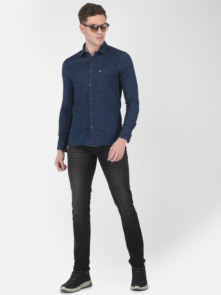 Black Shirt Bluer Denim Jeans Shop Trendy Dark Blue Denim Shirt