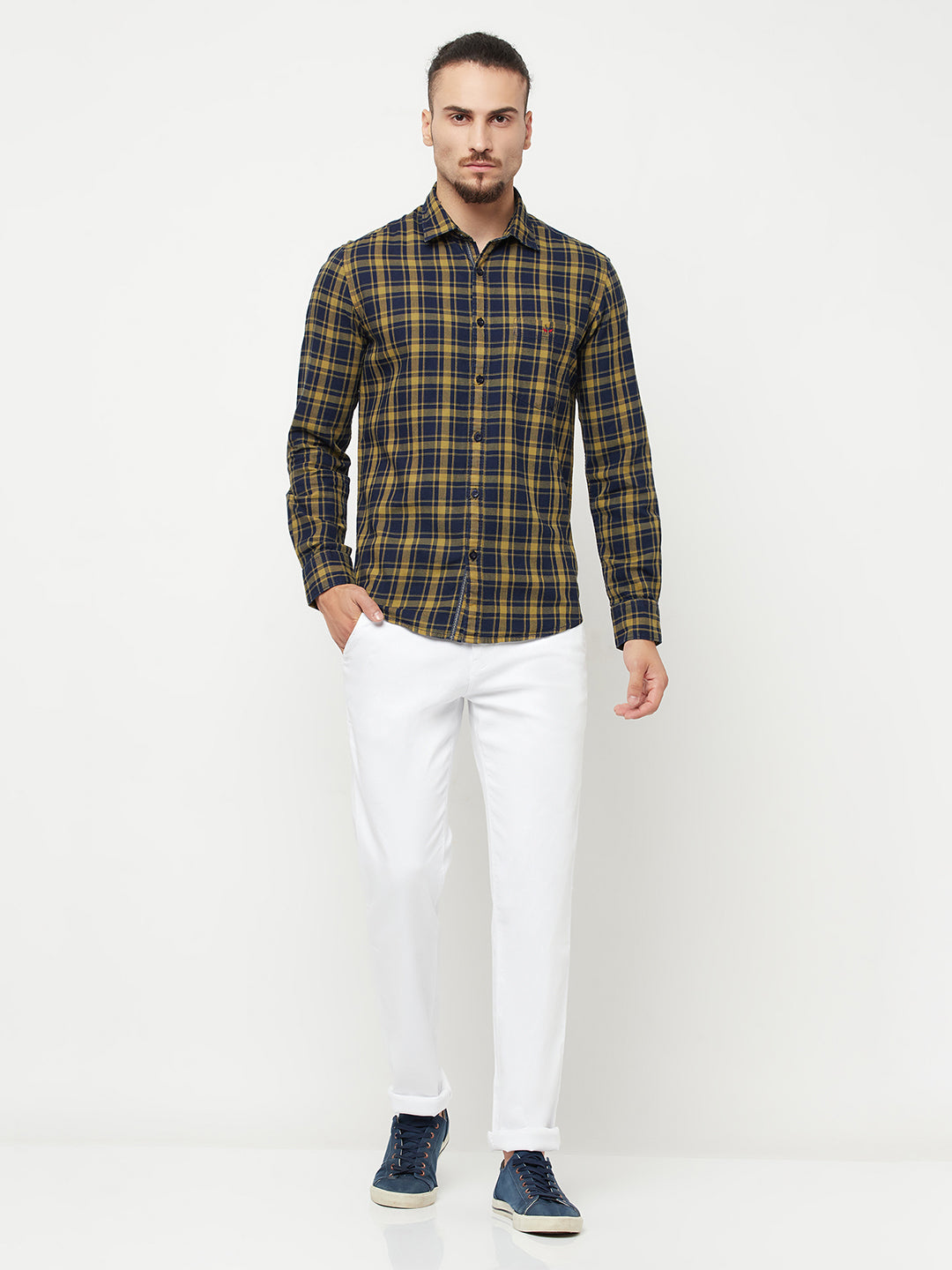 Beige Checked Casual Shirt - Men Shirts