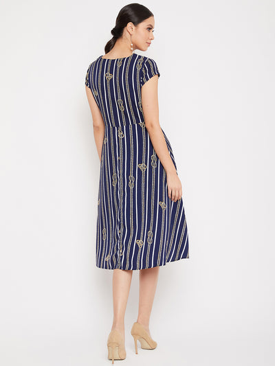 Navy Blue Asymmetric Dress - Women Dresses