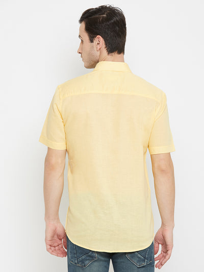 yellow Cotton Linen Shirt - Men Shirts