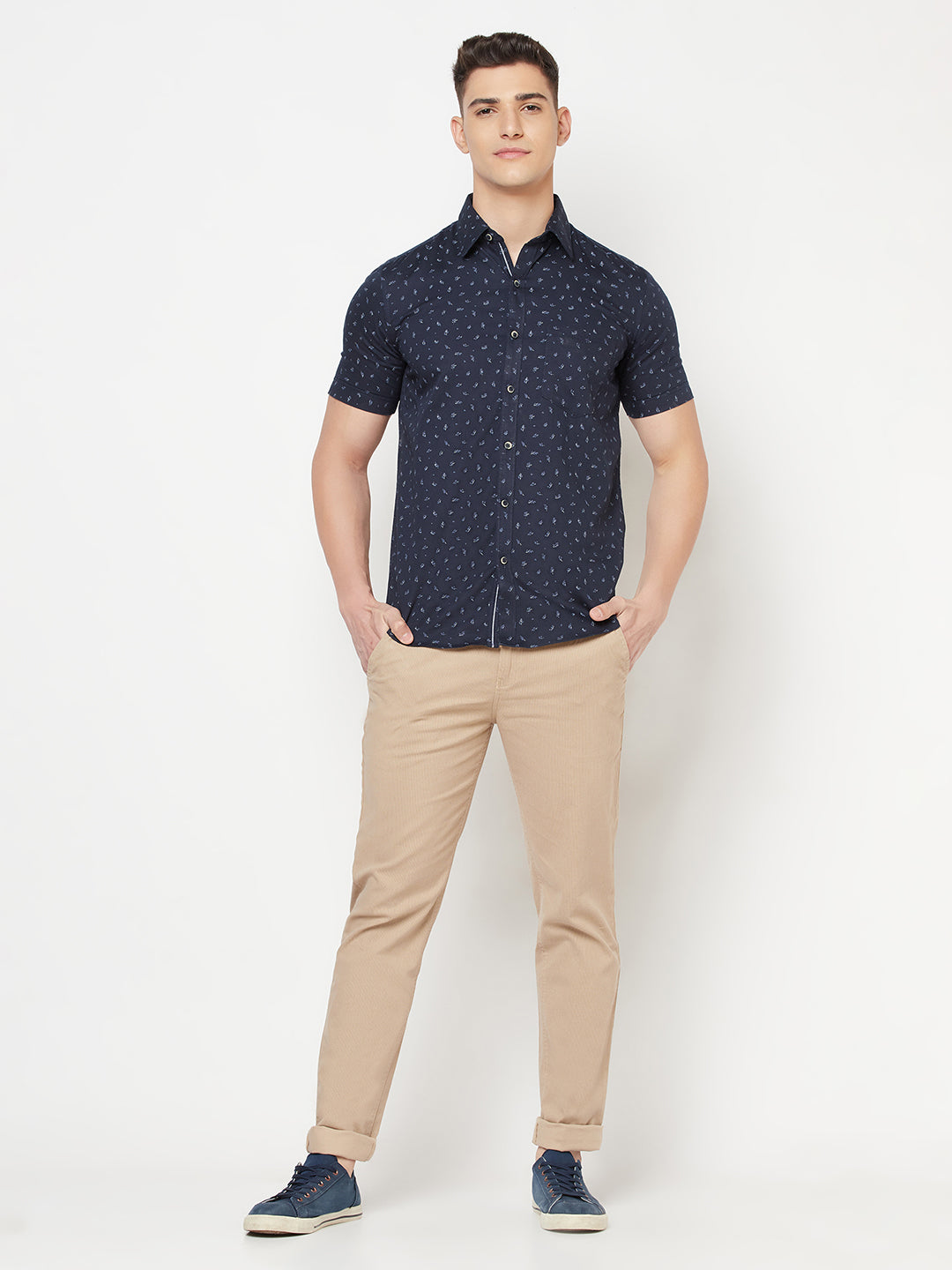 Navy Blue Floral Shirt - Men Shirts