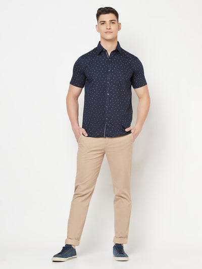 Navy Blue Floral Shirt - Men Shirts