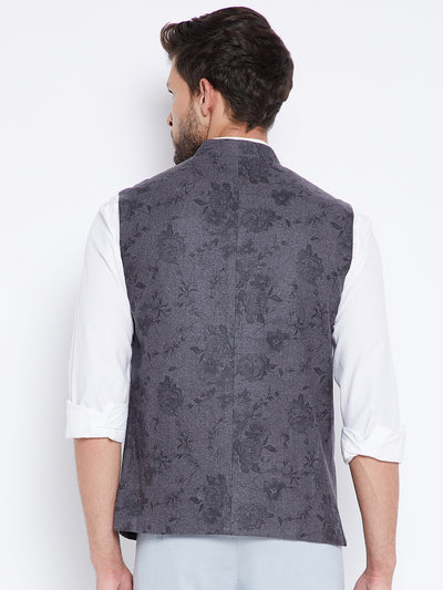 Dark Grey Floral Waistcoat - Men Waist Coat