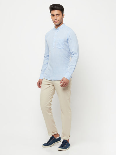 Light Blue Linen Kurta - Men Kurtas
