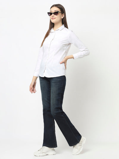 White Formal Button-Down Shirt in Cotton Blend 