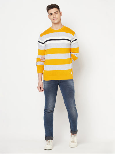 Yellow Colourblocked Round Neck Sweater - Men Sweaters
