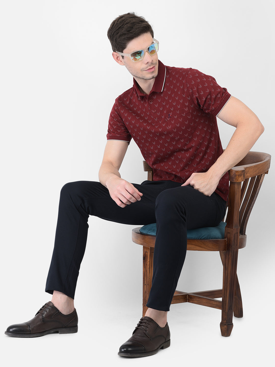 Maroon Printed Polo T-Shirt - Men T-Shirts