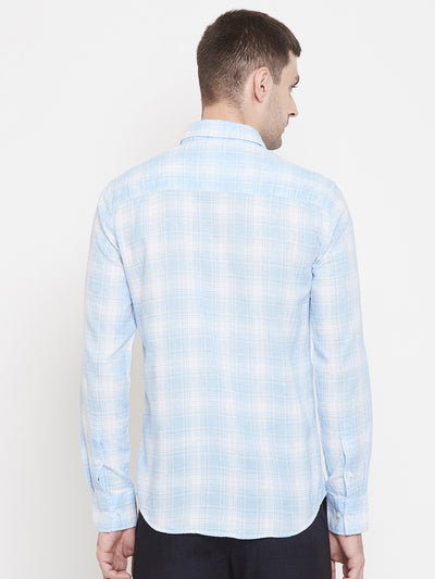 Blue Checked Spread Collar Slim Fit Shirt - Men Shirts