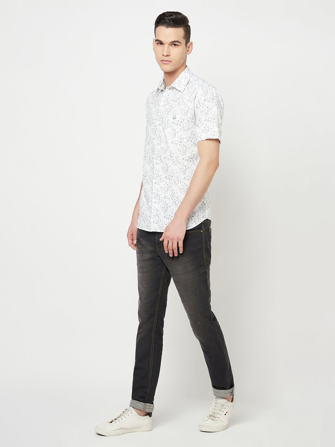 White Floral Printed Shirt - Men Shirts