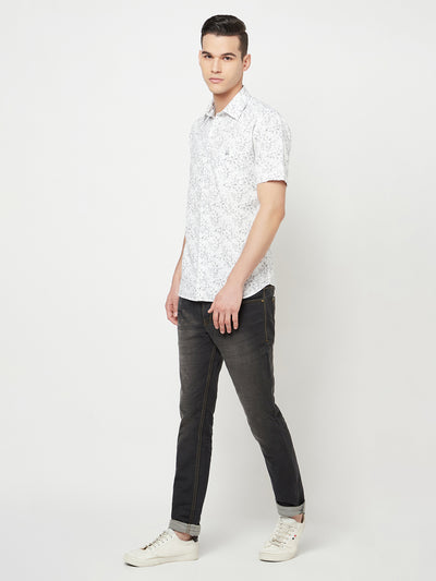 White Floral Printed Shirt - Men Shirts