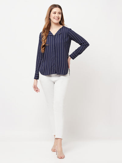 Navy Blue Striped Top - Women Tops