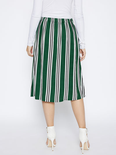 Green Striped Comfort Fit Skirt - Women Skirts
