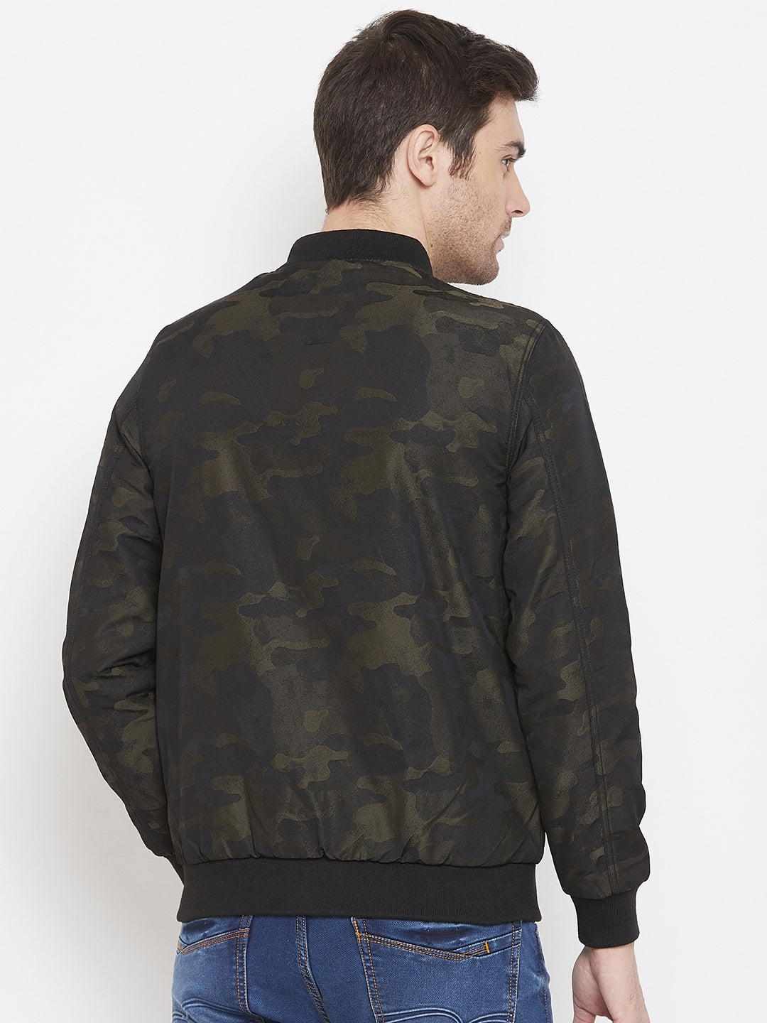 Olive Printed Mandarin Collar Jackets-Mens Jacket-Crimsoune Club
