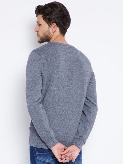 Blue Printed Round Neck Sweatshirt - Men Sweatshirts