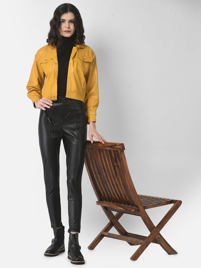  Cropped Mustard Faux Leather Jacket