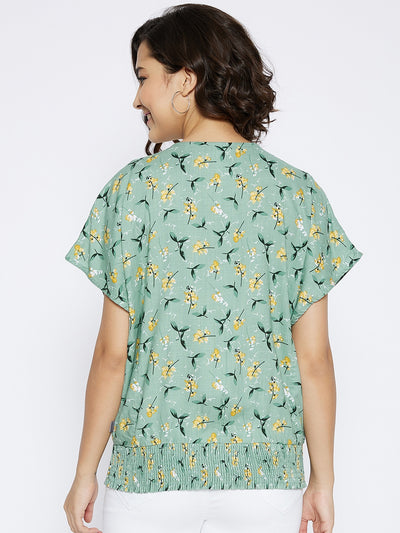 Green Floral Printed Top - Women Tops