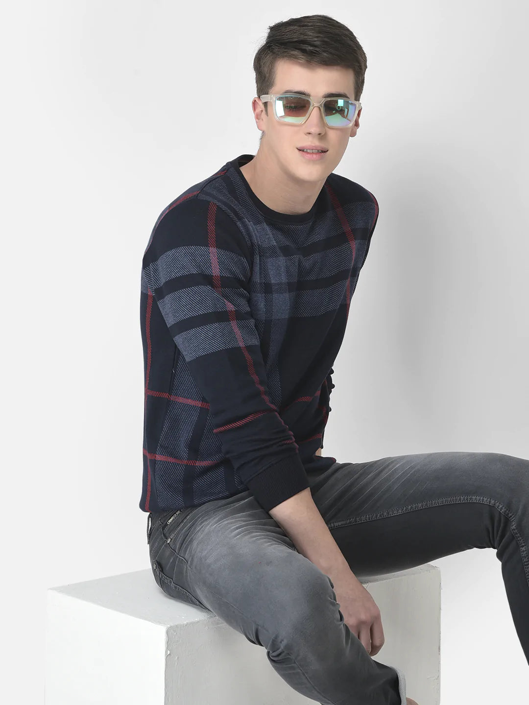  Navy Blue Checkered Sweatshirt 