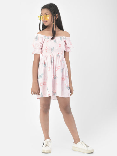  Soft Pink A-Line Floral Dress