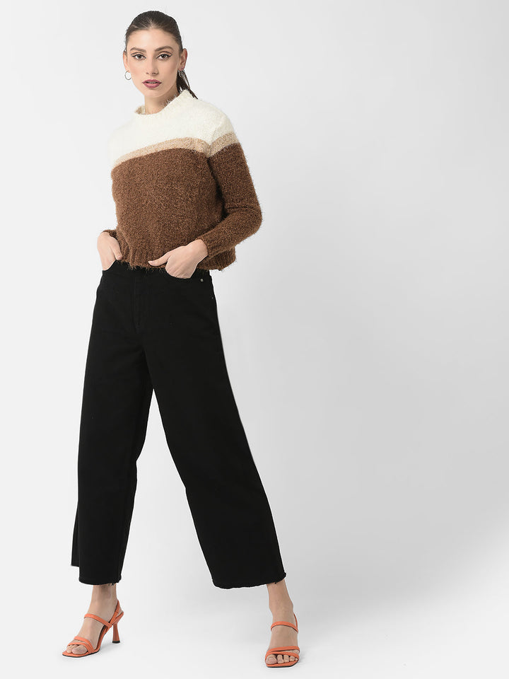  Brown Colour-Blocked Sweater 