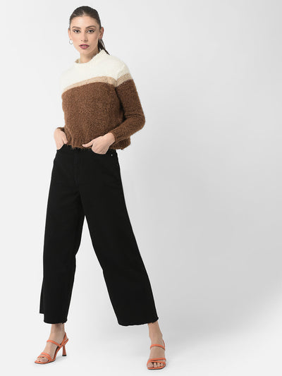  Brown Colour-Blocked Sweater 